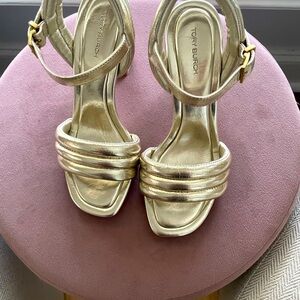 Tory Burch Metallic
Leather Ankle-Strap shoes